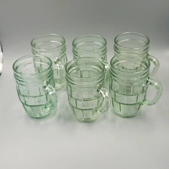 Lot of 6 Vintage 8 oz. Root Beer Barrel Mug Light Green Glass - Picture 2 of 10